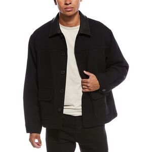 Frame Denim Mens  Leather-Trim Wool-Blend Workwear Jacket, Black
